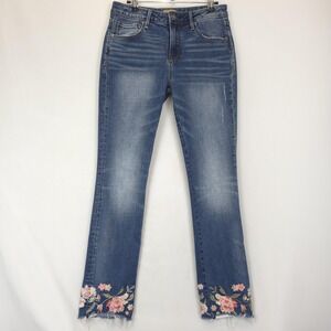 DRIFTWOOD Women's Straight Leg Embroidered Hem Blue Jeans